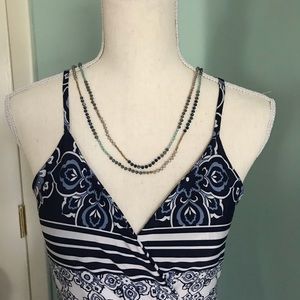 Navy print maxi dress.